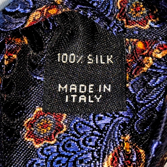 Jos. A. Bank Signature Gold 💯 Silk Necktie 57-60"/3.5" Blue/Gold Floral Paisley - Picture 6 of 9